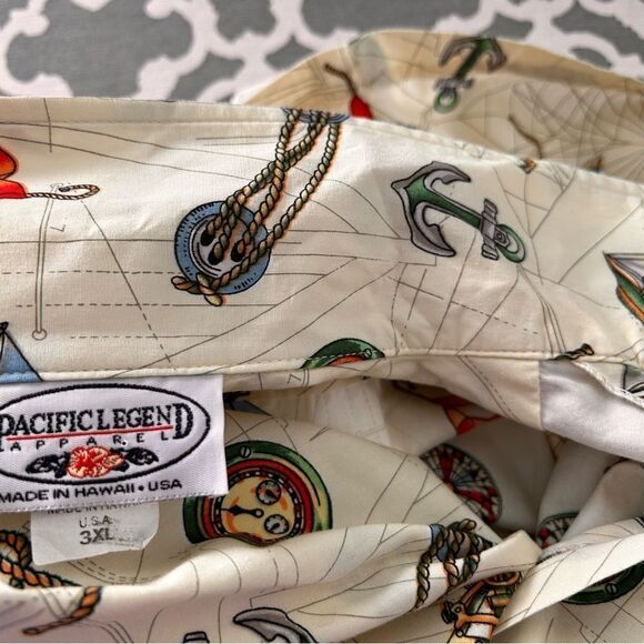 Pacific Legend Voyage Ivory Cotton Men's Hawaiian Shirt - Picture 13 of 13